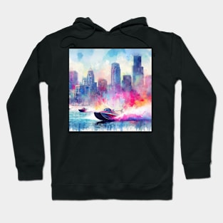 Artistic illustration of high speed boats on the waterfront Hoodie